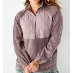 Maurices Light Brown Quilted Yoke Quarter Zipper Fleece Size Small